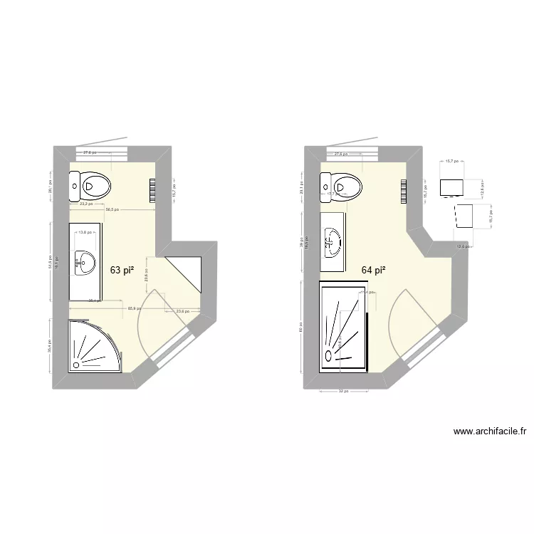 Salle de bain_&Eacute;tage. Plan de 2  et 12 m²