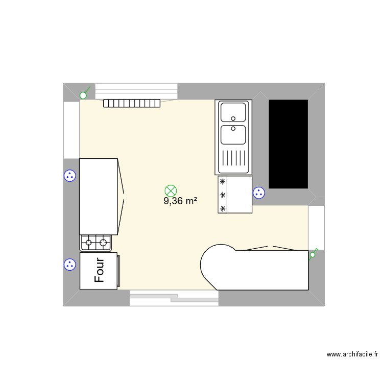 cuisine. Plan de 2 pièces et 10 m2