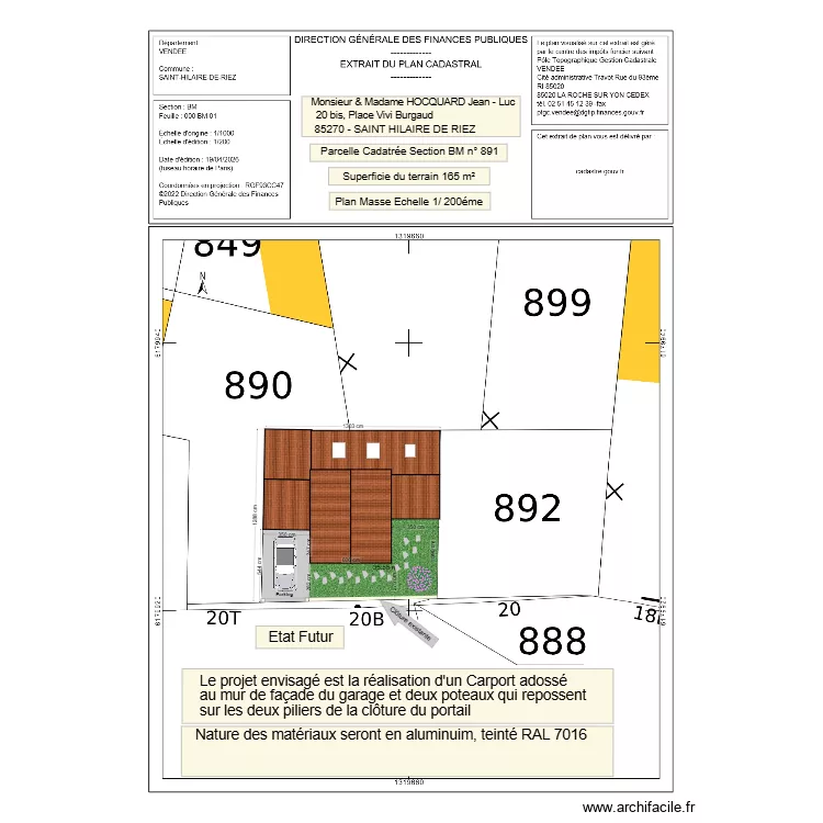 Plan Masse Etat Futur - 20 bIs Place Vivi Burgaud - Sion l'Oc&eacute;an. Plan de 