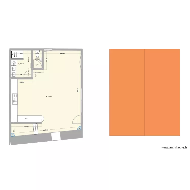 Boom Coeur Am&eacute;nagement 1. Plan de 3 Pièces et 55 m²