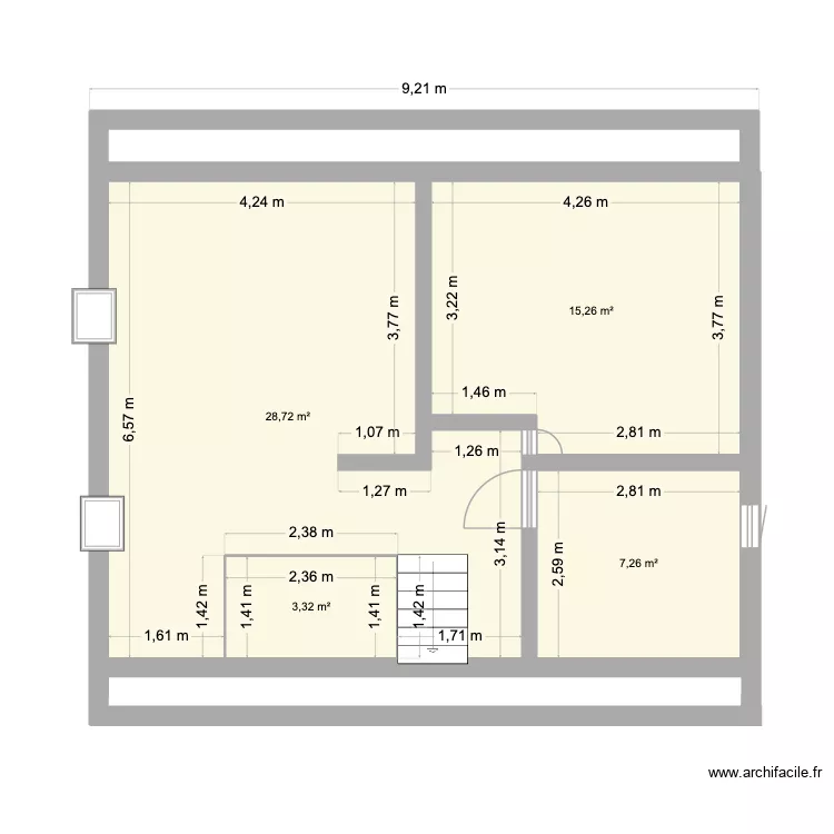 Etage Le Torquesne. Plan de 4 pièces et 55 m²