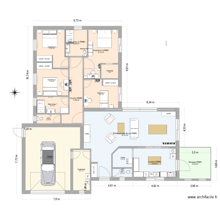 Gorisse PP3. Plan de 16 pièces et 210 m2
