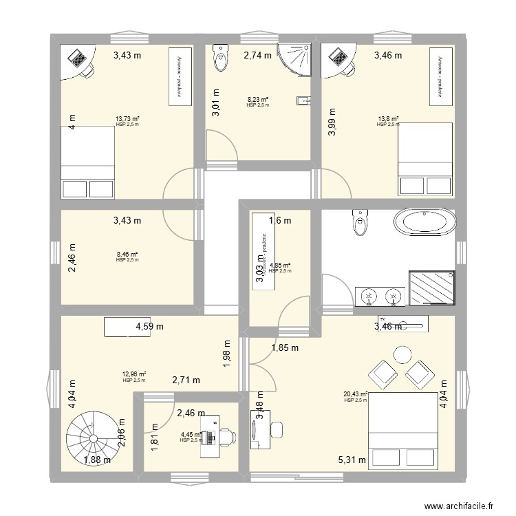 VILLA PC. Plan de 8 pièces et 87 m2