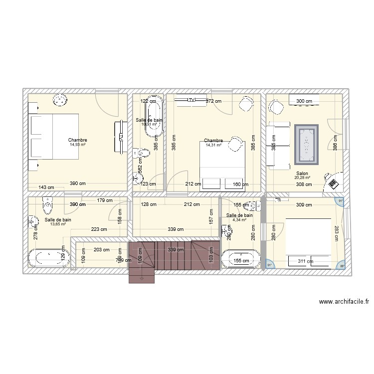 AURONS AVEC MOBILIER. Plan de 6 pièces et 78 m2