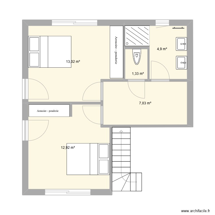 Etage enfant AVP12. Plan de 5 pièces et 39 m2