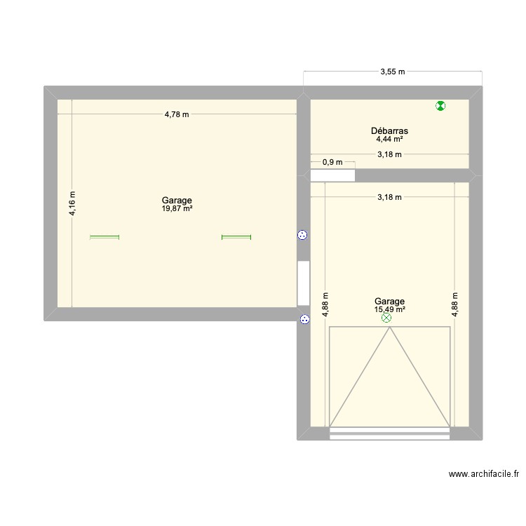 Garage. Plan de 3 pièces et 40 m2