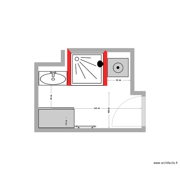 SDB Kim4. Plan de 1 pièce et 5 m2