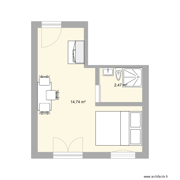 Aix les Bains avant modifications. Plan de 2 pièces et 17 m2