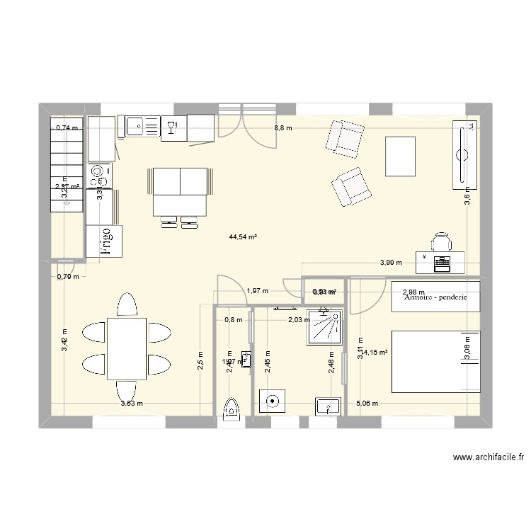 Rostrenen plan aménagement maison. Plan de 5 pièces et 64 m2
