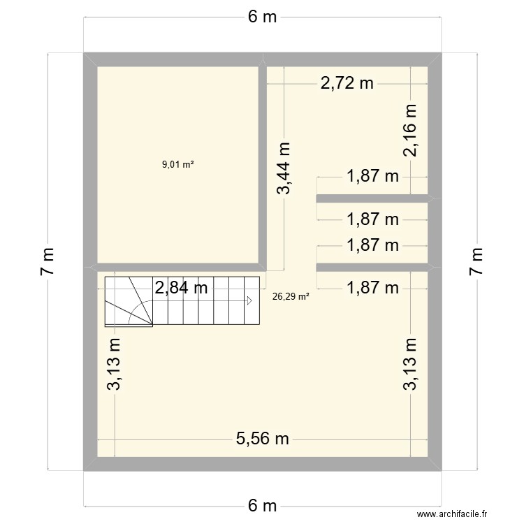 LAC BLEU. Plan de 2 pièces et 35 m2