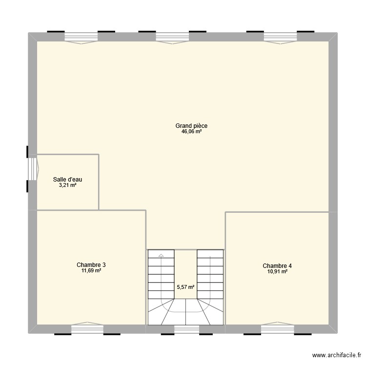 étage. Plan de 5 pièces et 77 m2