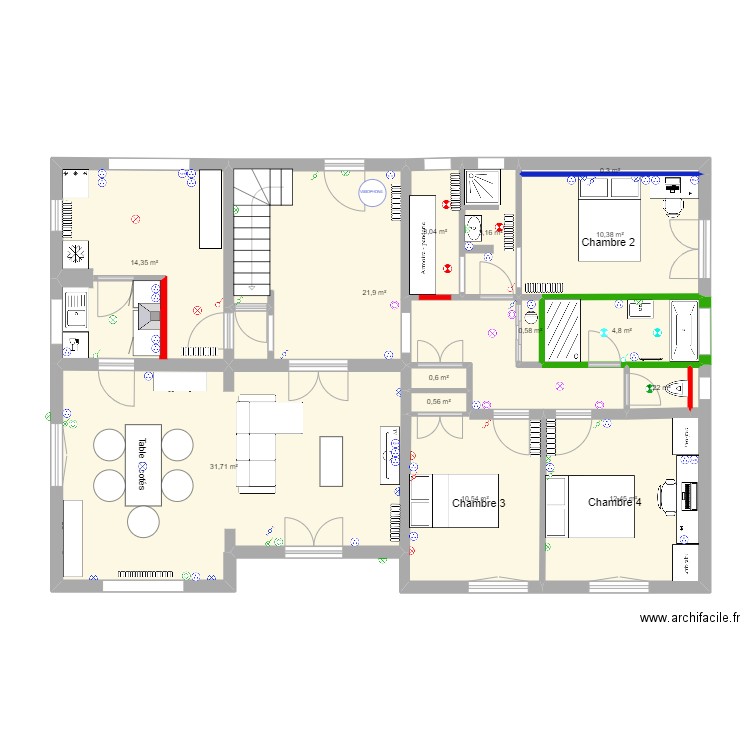 MOREAU 1 er étage ELEC rev 1. Plan de 14 pièces et 116 m2