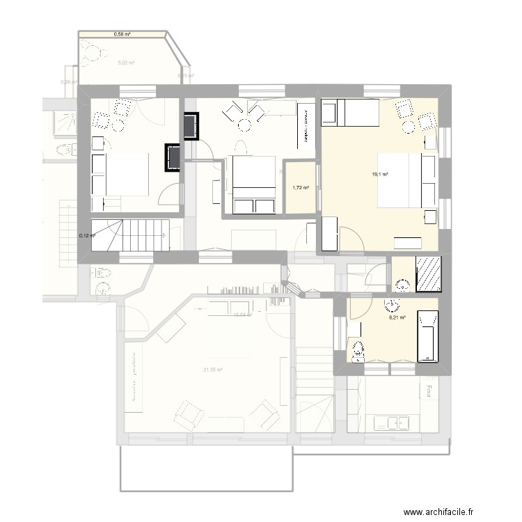 plan ETAGE...AVEC OUVERTURES 2  AMENAGEE. Plan de 16 pièces et 161 m2