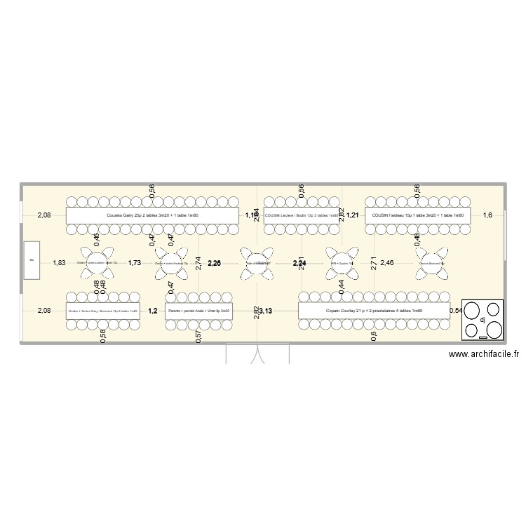 plan de table. Plan de 1 pièce et 171 m2