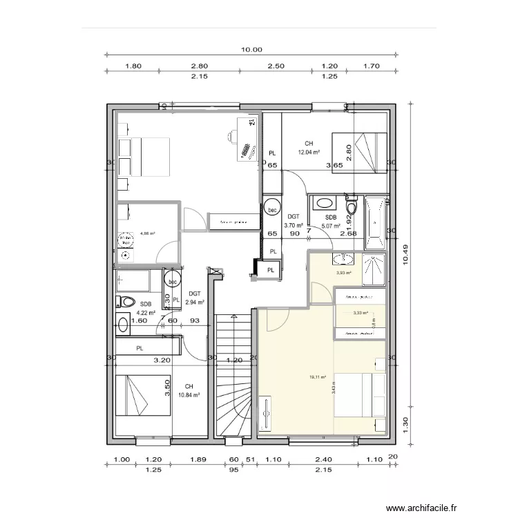 &eacute;tage avec travaux 6 sdb dressing. Plan de 