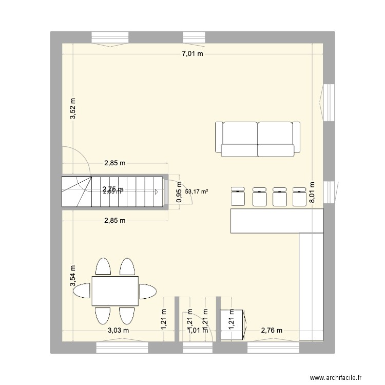 moulin d'eau. Plan de 2 pièces et 55 m2