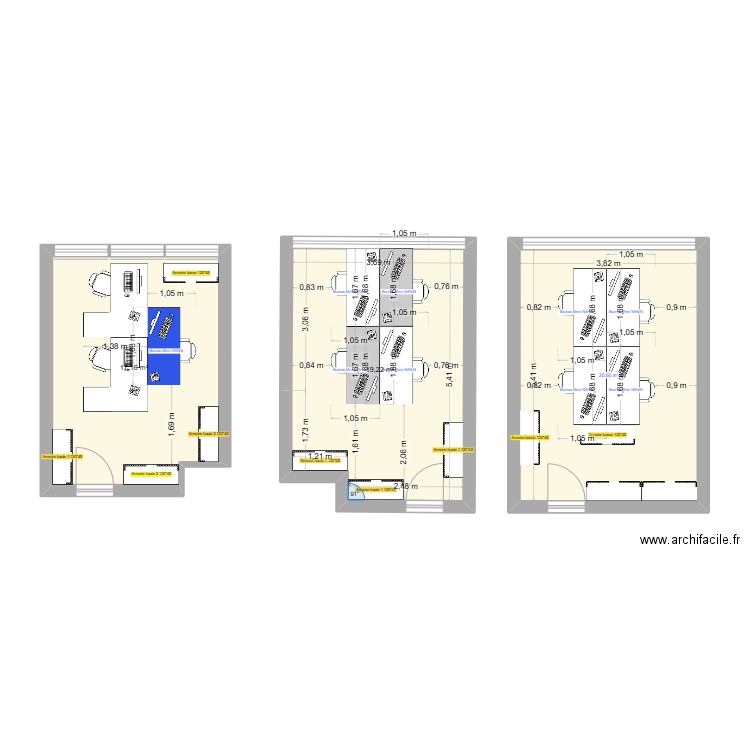 bureau 120. Plan de 3 pièces et 57 m2