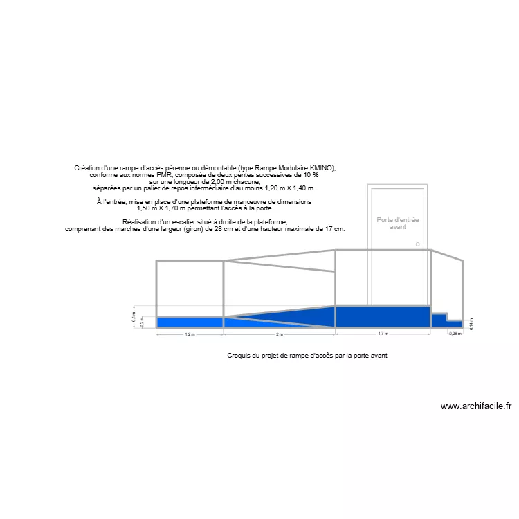 Croquis projet rampe d\'accès PMR. Plan de 10 et 7 m² Croquis projet rampe d\'accès PMR. Plan de 10 et 7 m²