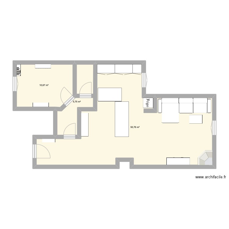 salon accueil enfants. Plan de 3 pièces et 67 m2