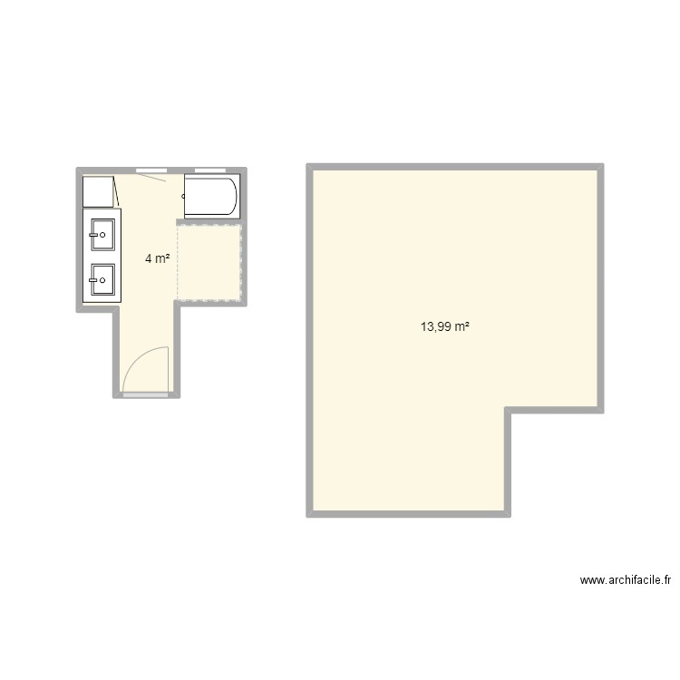 Plan sdb SMH. Plan de 2 pièces et 18 m2