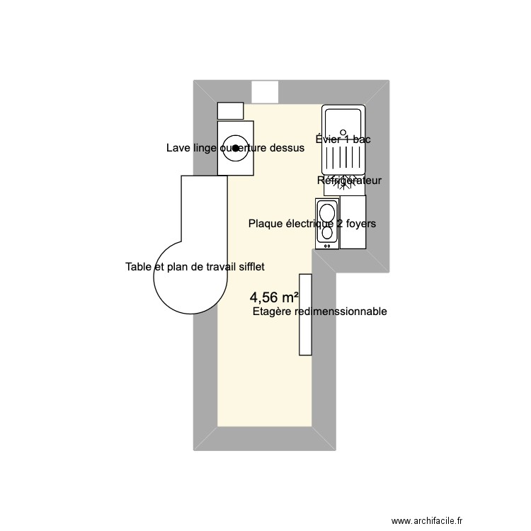 Cuisine Mamar. Plan de 1 pièce et 5 m2