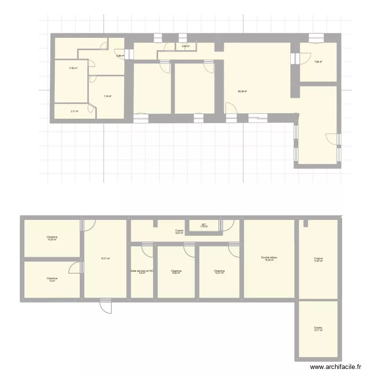 MAISON AVEC EXTENTION. Plan de 11  et 118 m²