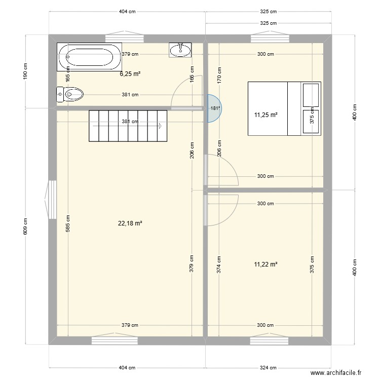 maison 50m2 1er etage. Plan de 4 pièces et 51 m2