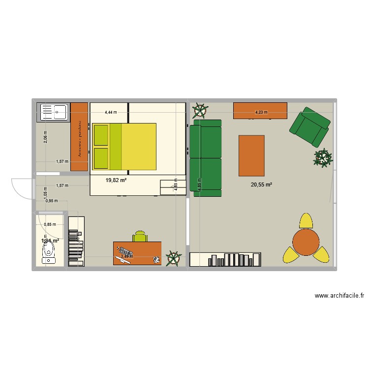 Jc Le Glaizil. Plan de 3 pièces et 42 m2