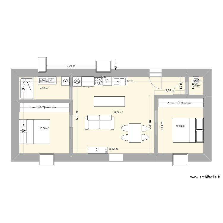 essai amenagement 2. Plan de 5 pièces et 57 m2