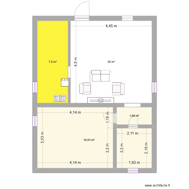 PROJET RAISSA 1CH SLN. Plan de 4 pièces et 48 m2