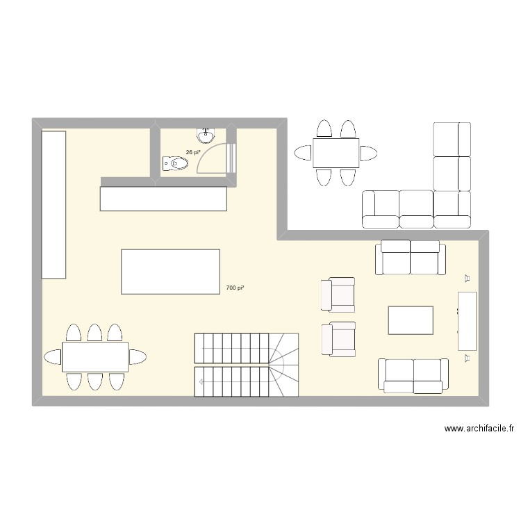 salle à manger devant cuisine. Plan de 2 pièces et 67 m2