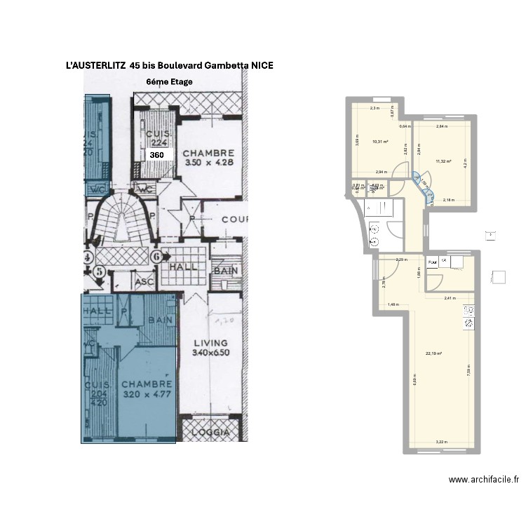 Plan projeté 45 G. Plan de 5 pièces et 53 m2