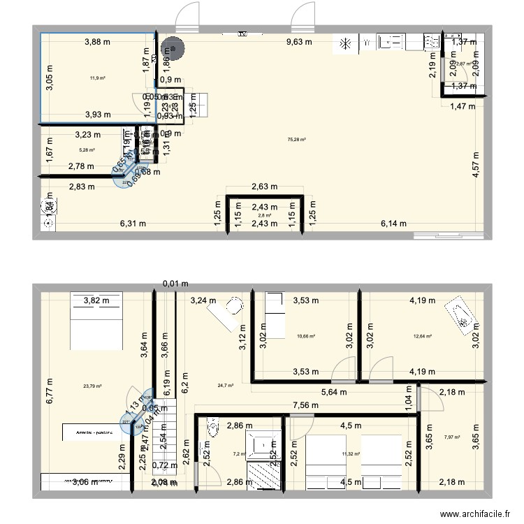 Maison. Plan de 14 pièces et 198 m2