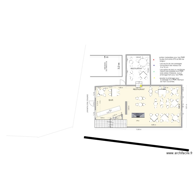 MOULIN A POIVRE Restaurant TER. Plan de 3 pièces et 85 m2