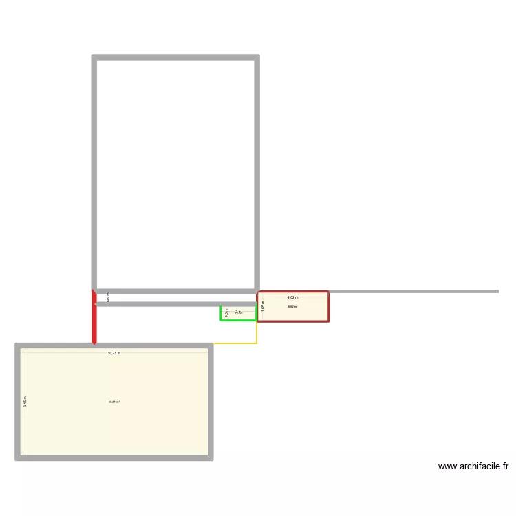 mur c&ocirc;t&eacute;. Plan de 3  et 74 m²