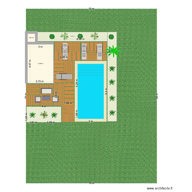 Piscine verticale. Plan de 2 pièces et 14 m2