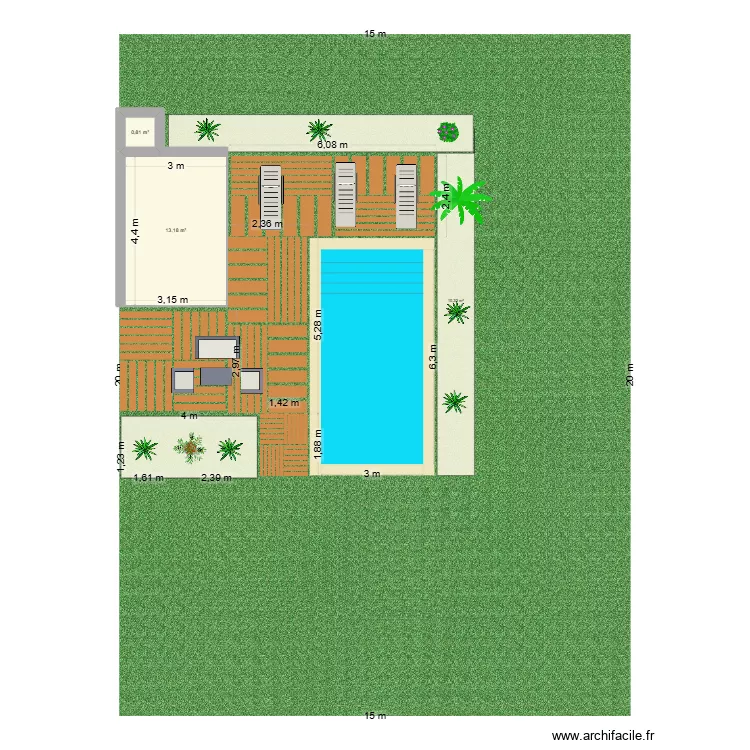 Piscine verticale. Plan de 2  et 14 m²