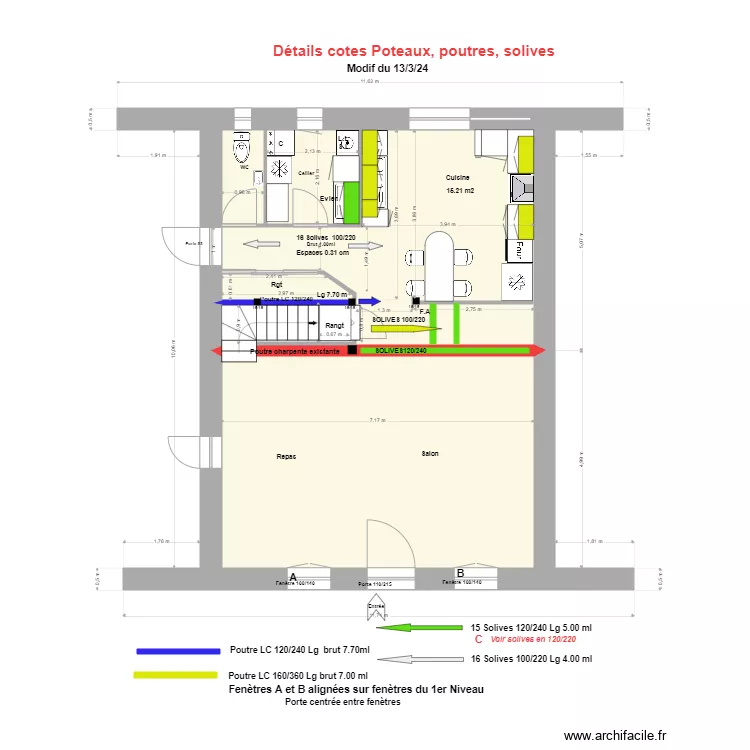 &deg;Cotes, poteaux, poutres, solives MODIF 17/3/24. Plan de 