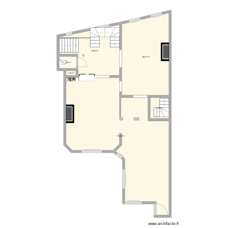 plan Dulud RDC coté - post travaux. Plan de 6 pièces et 111 m2