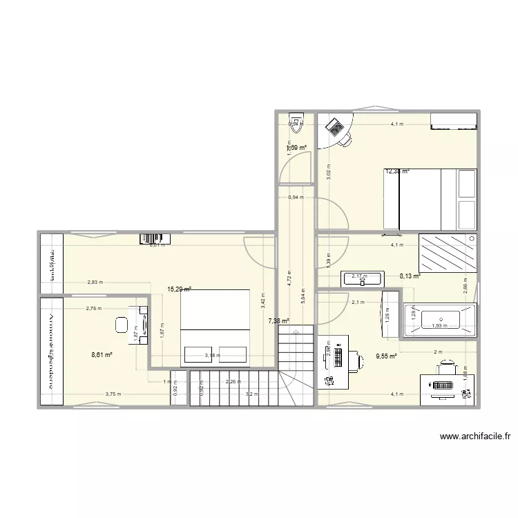 refonte &eacute;tage 2. Plan de 7  et 63 m²