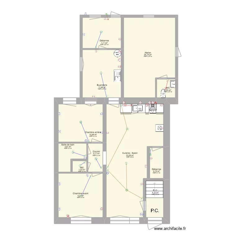 Plan Appart n&deg; 1 _RDC_Cuisine2. Plan de 12 pièces et 118 m²