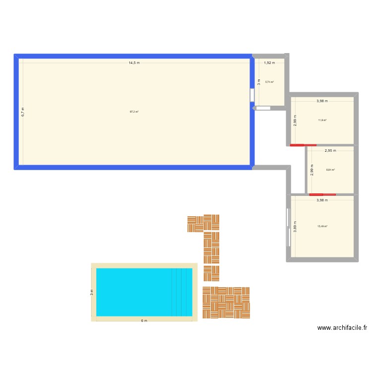 Extension. Plan de 5 pièces et 139 m2