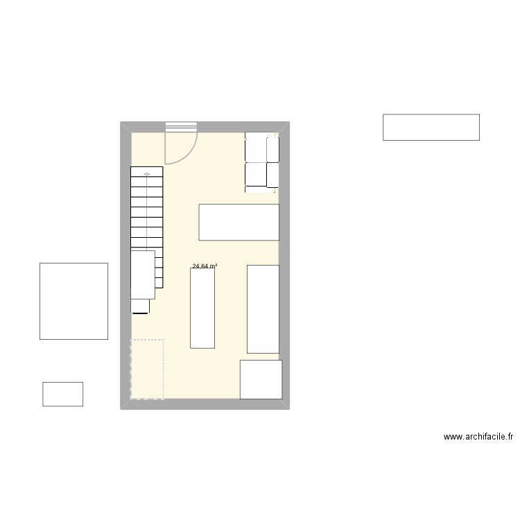 Resto Q. Plan de 1 pièce et 25 m2