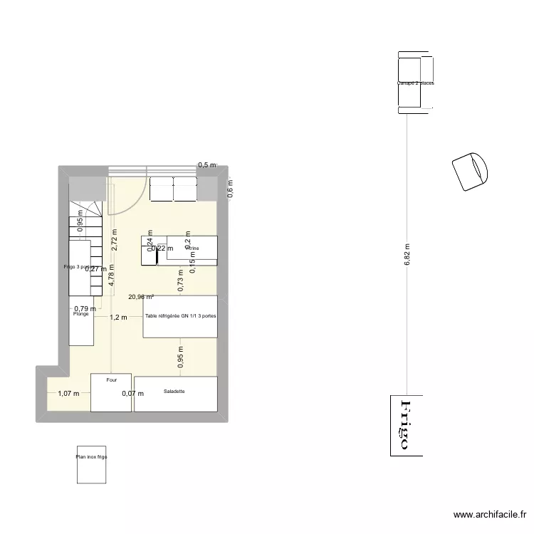 Resto Q. Plan de 1 pièce et 21 m²