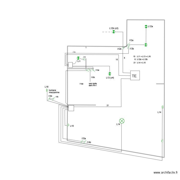 ECLAIRAGE R+2. Plan de 1 pièce et 46 m2