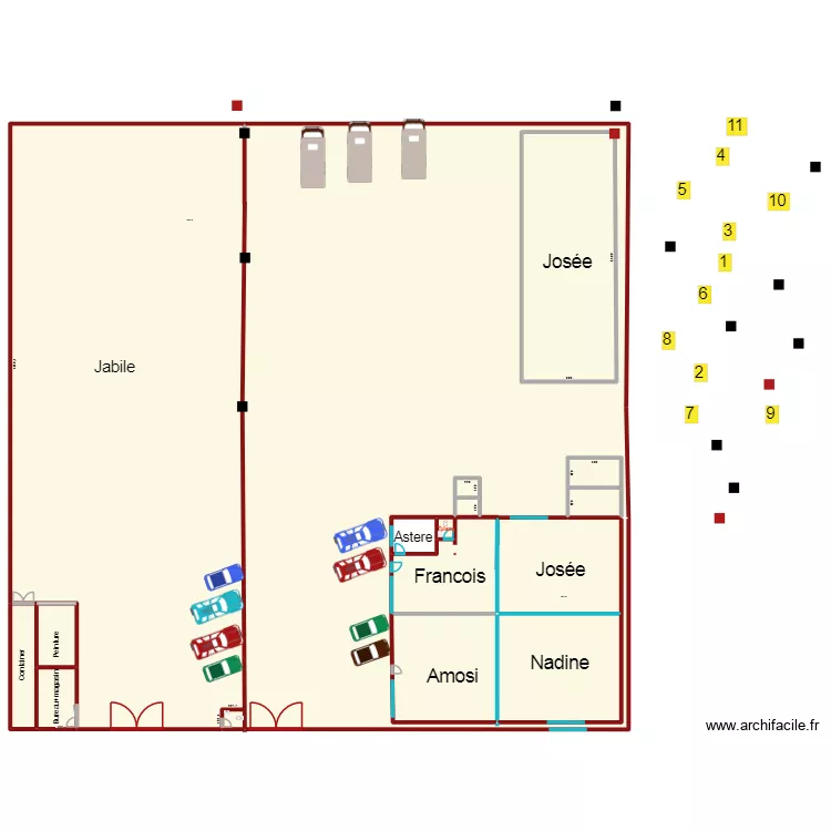 Jos&eacute;e. Plan de 13  et 635 m²
