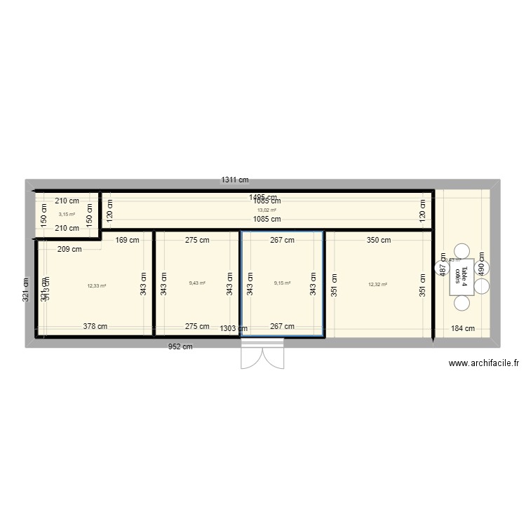 Bureaux sainte gemmes. Plan de 7 pièces et 69 m2