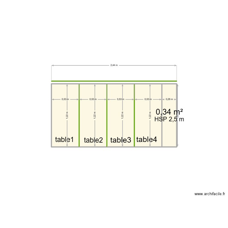TABLE. Plan de 5 pièces et 3 m2