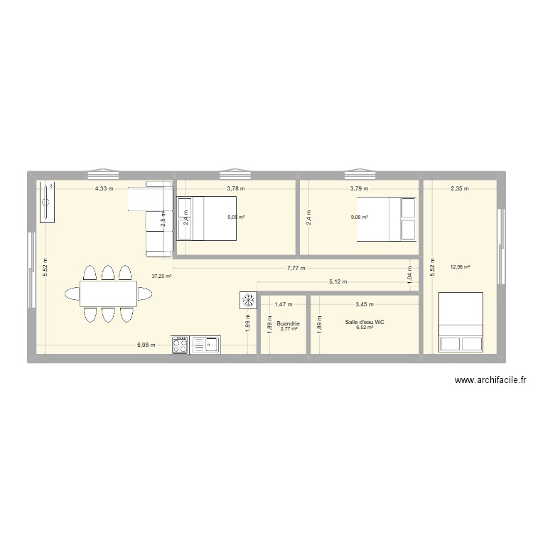 Plan Appartement Rdc Grange. Plan de 6 pièces et 78 m2