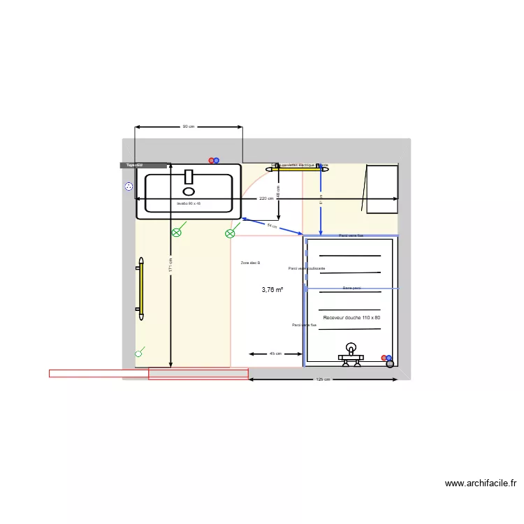 SDB Rossan_V110x80 &agrave; droite V3. Plan de 